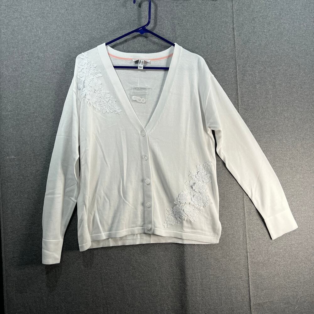Isaac Mizrahi Live! Button Front Sweater Cardigan w/Lace Bright White, Small